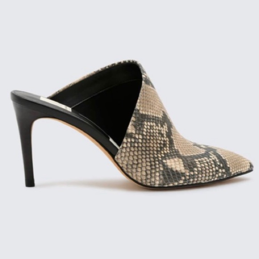 Dolce Vita Cream Black Snakeskin High Heel Mules